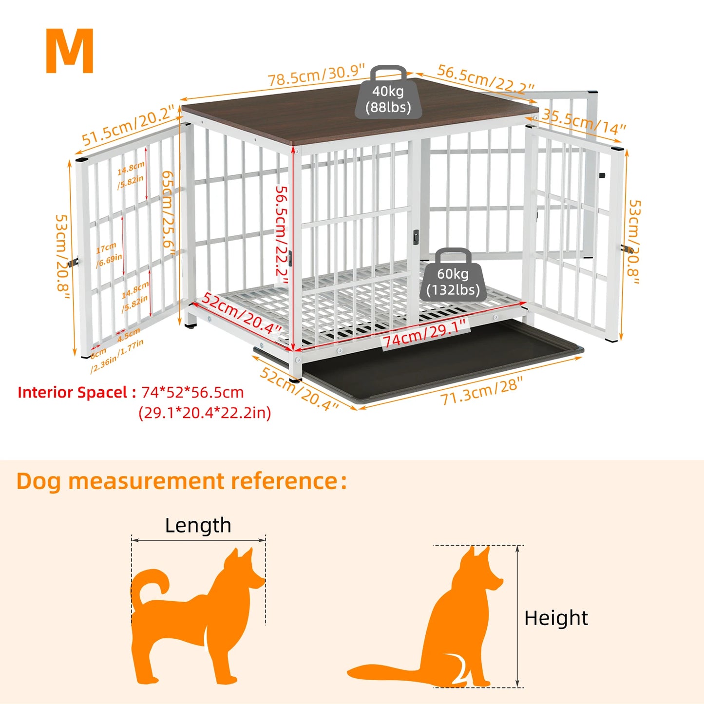 BINGOPAW Wooden Dog Crate Kennel Table With Three Doors Removable Tray
