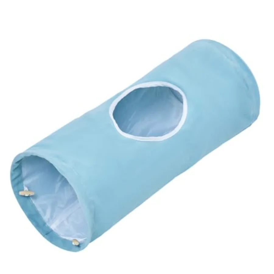 Large Indoor Cat Tunnel with Peek-A-Boo Hole Hanging Toys Crinkly Paper Lining Durable Collapsible Design for Cats Kittens Pupp