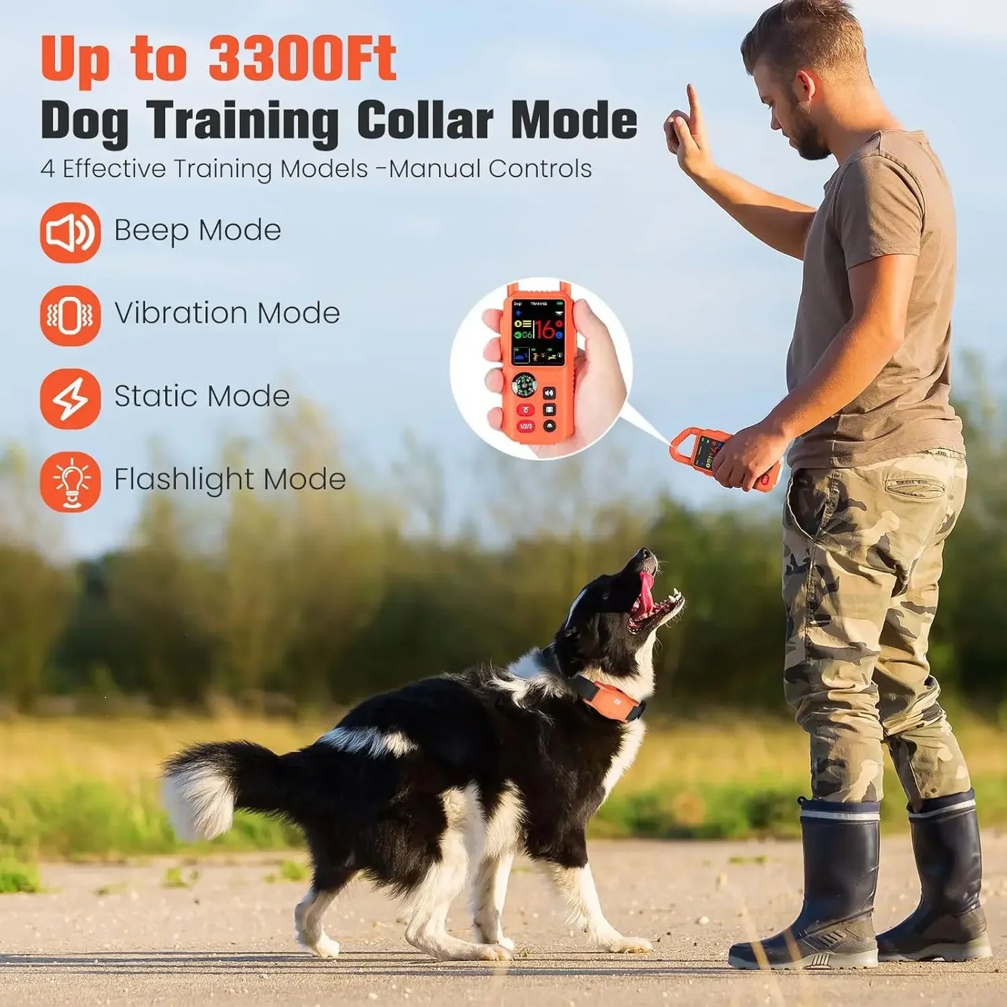 4-in-1 Wireless Dog Fence System, Electric Fences for Medium Large Dogs, 4 Modes Training Collar with Remote, IPX7 Waterproof, P