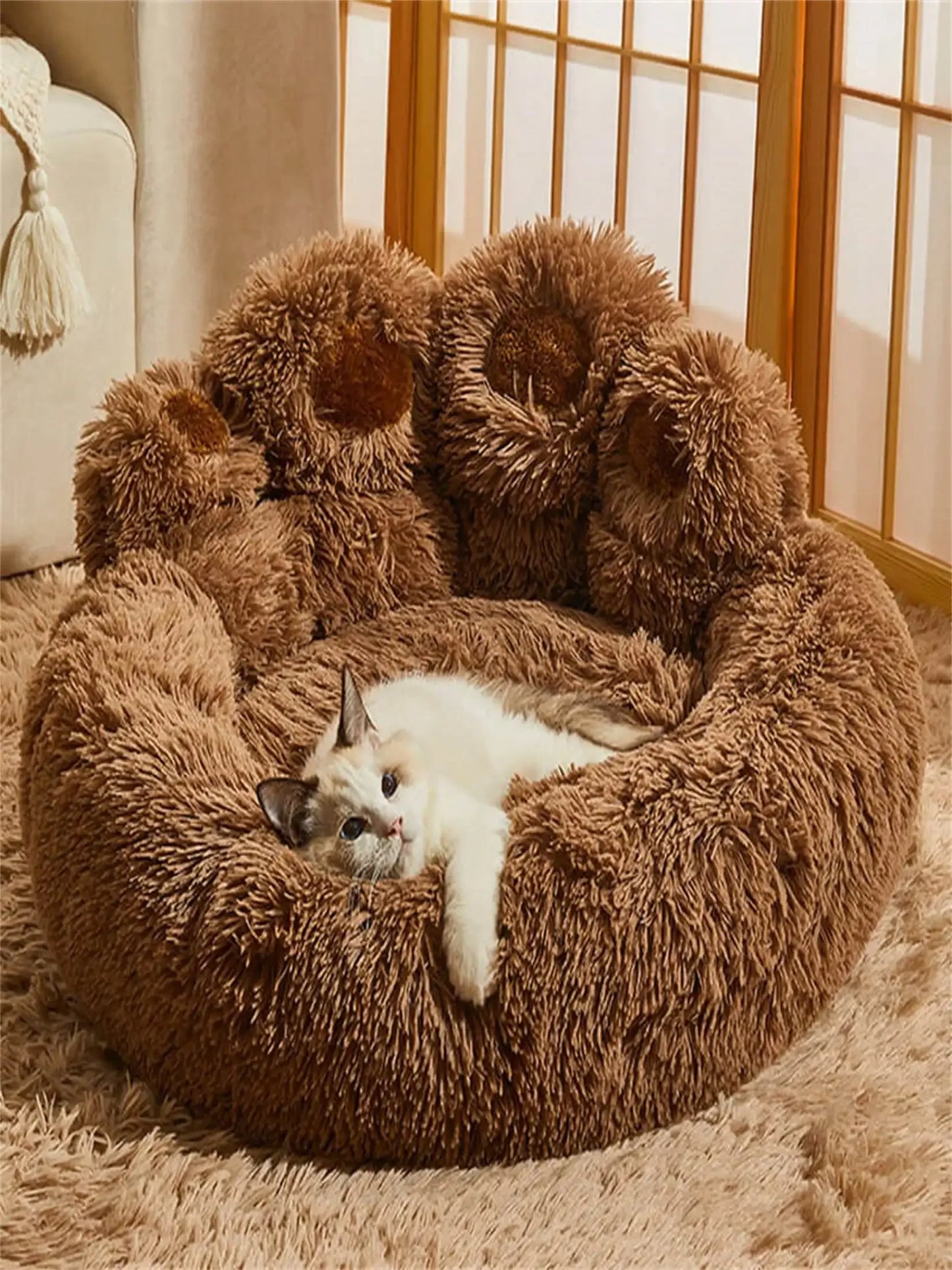 1pc Bear Paw Plush Pet Mat Plush Bear Paw Pet Bed - Polyester PP Cotton Filling, Machine Washable Easy Care, Non-Slip Design, So