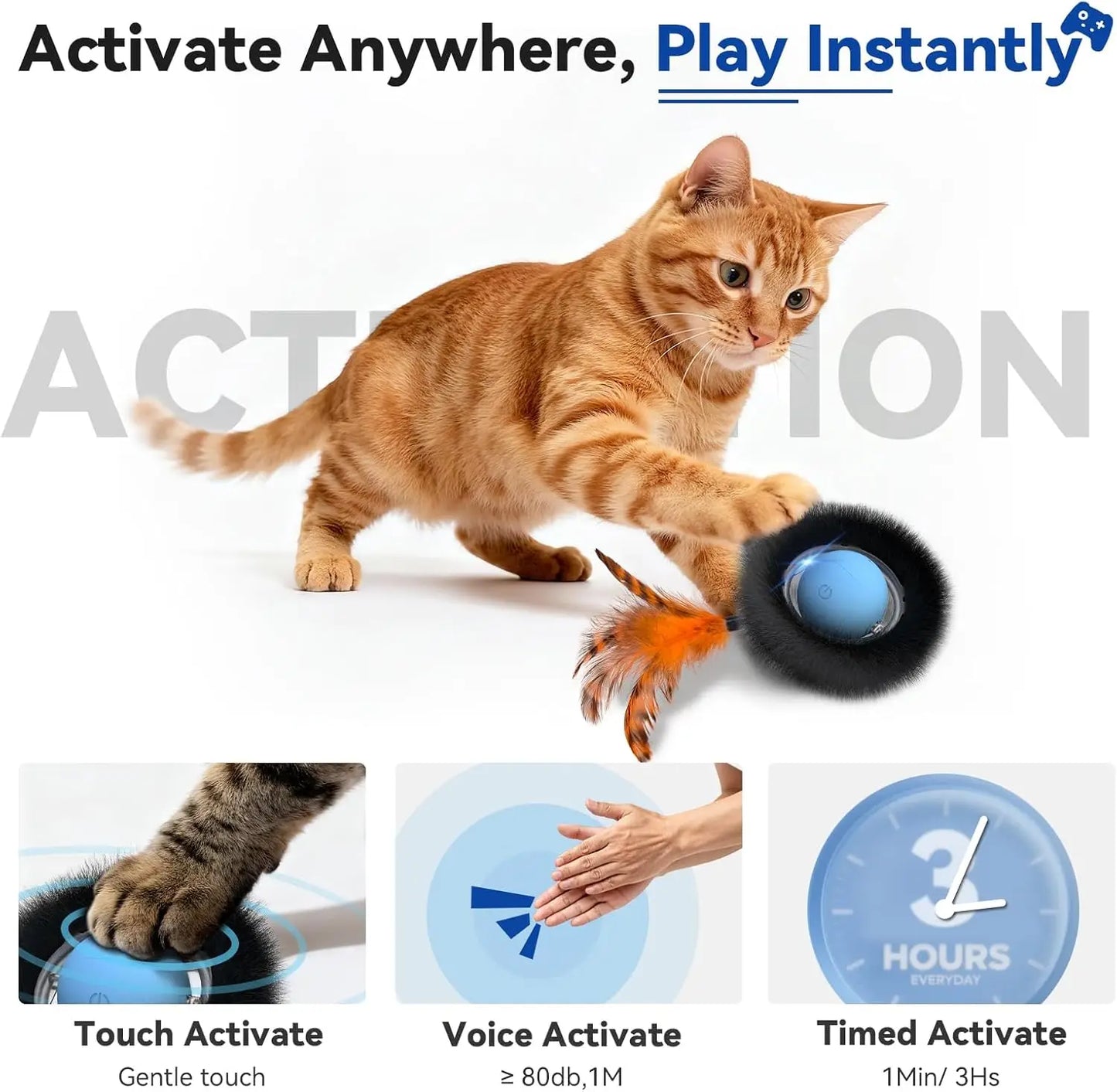 Interactive Cat Toy with Motion Ball & Play Mat, Hide Seek Exercise Game for Indoor Cats, Rechargeable Moving Ball
