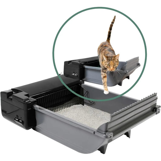 Self Cleaning Semi Automatic Cat Litter Box - Smart Scoop Cat Litter Box with 6 Bags & Carbon Filter for Up to Two Cats