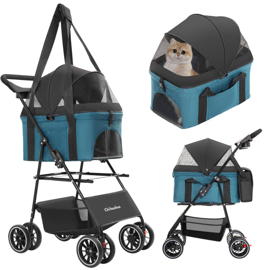 3 in 1 Pet Stroller For Dogs Cats Lightweight And Foldable Bag Detachable External Push Dog Walking Detachable Carrying