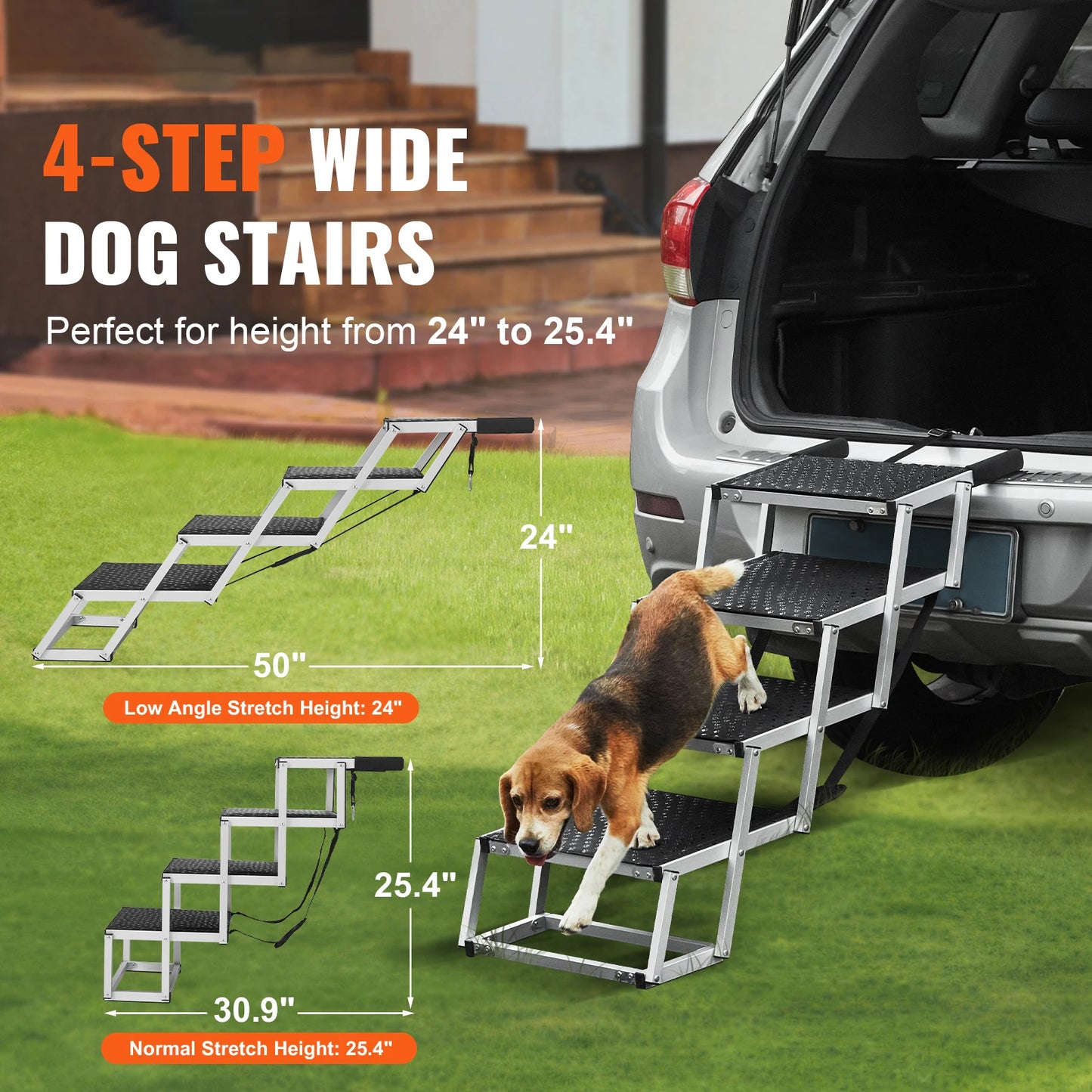 SucceBuy Dog Car Stair Folding Pet Steps Aluminum 150 Lbs