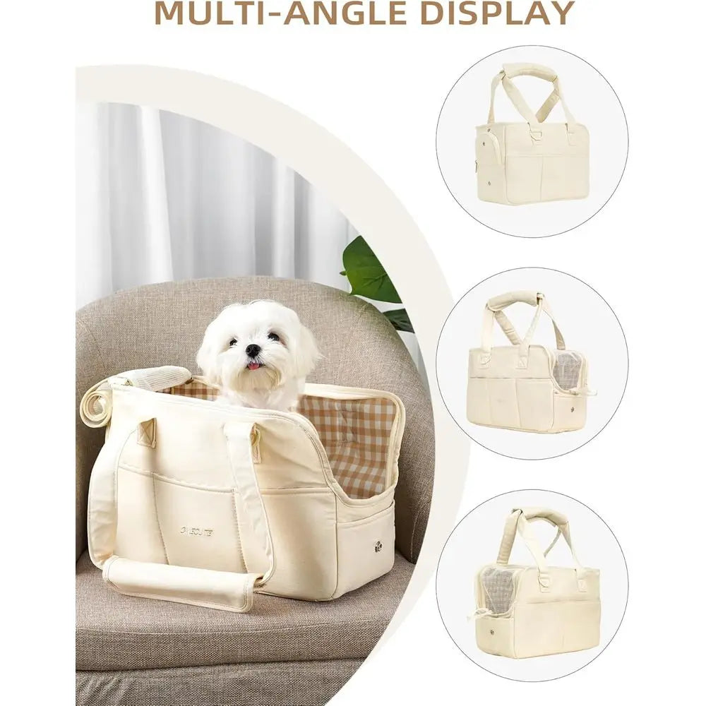 Dog Purse Carrier for Small Dogs Rabbit cat with Large Pockets, Cotton Bag, Dog Carrier Soft Sided, Collapsible Travel Puppy Car