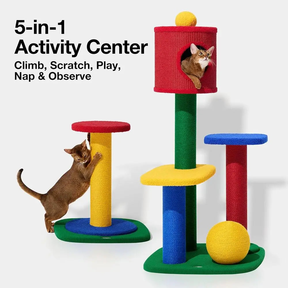 48.4" Cat Tower, Multi-Level Cat Tree with Semi-Enclosed Sisal Cave, Sisal Scratching Posts and Cat Rest Platorm, Indoor Cats ur