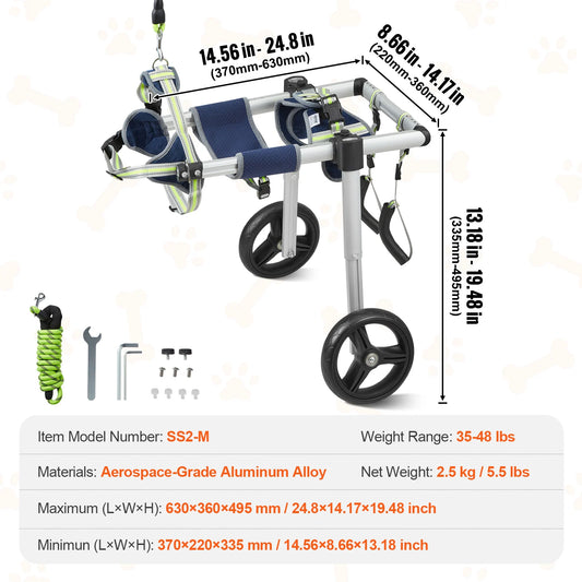 Dog Wheelchair With Two Wheels For Hind Legs And Mobility