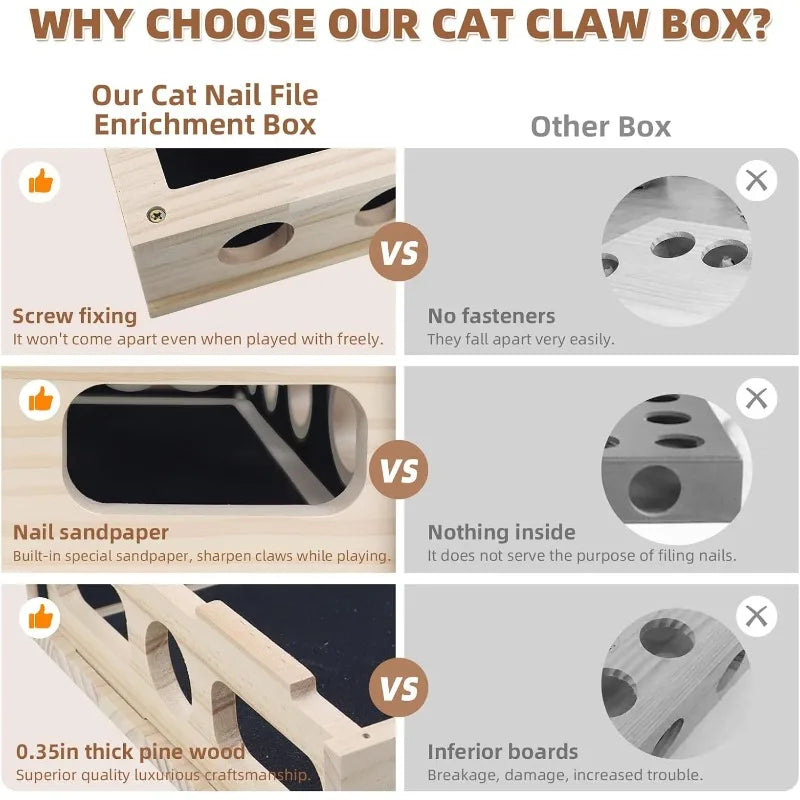 A Set Contains 10pcs Cat Nail File Enrichment Box, Interactive Scratch Puzzle Maze Toy W/ Cat Wand & 3 Bell Balls (Stress-Free N