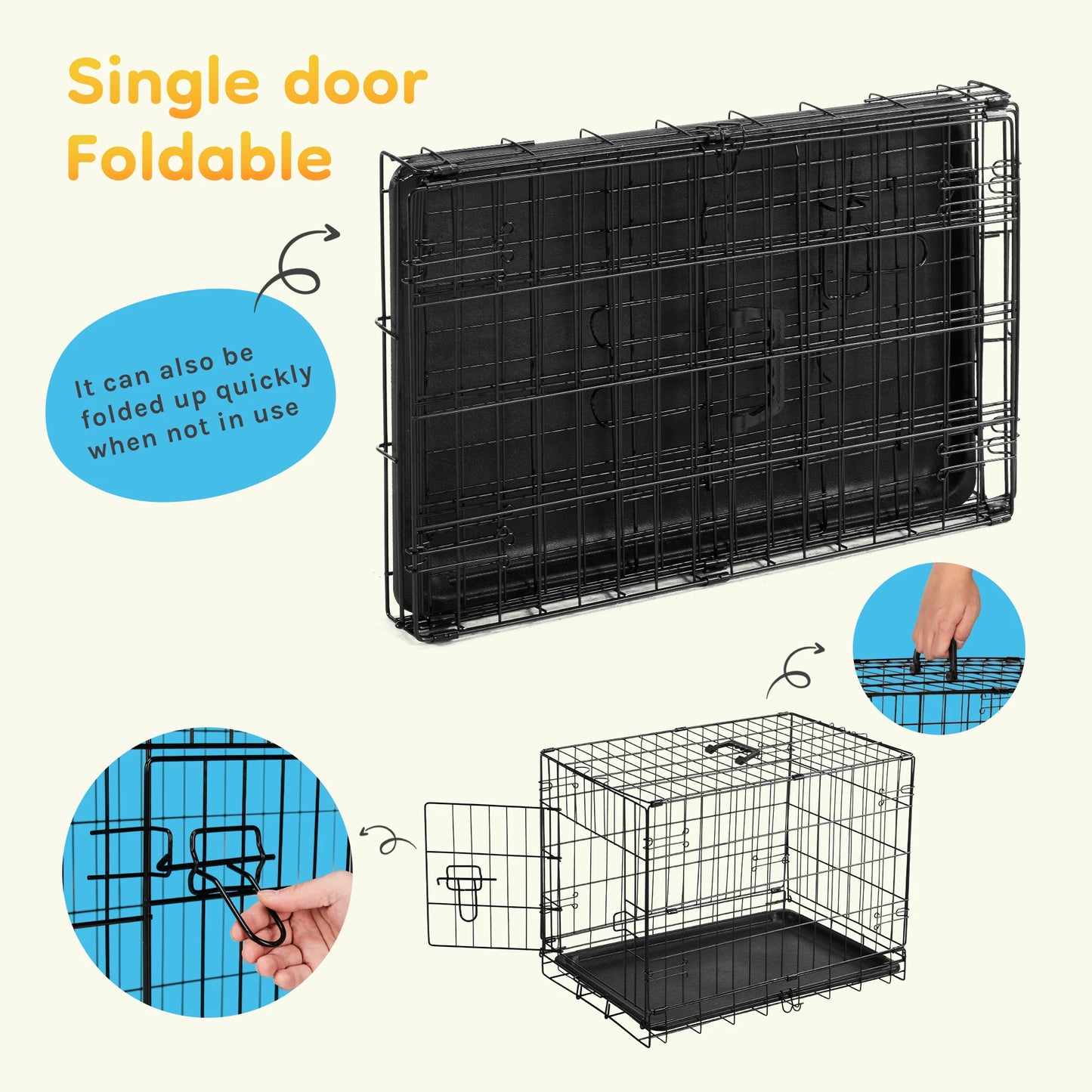 JHK Folding Wire Dog Cage With Leak Proof Pan Tray