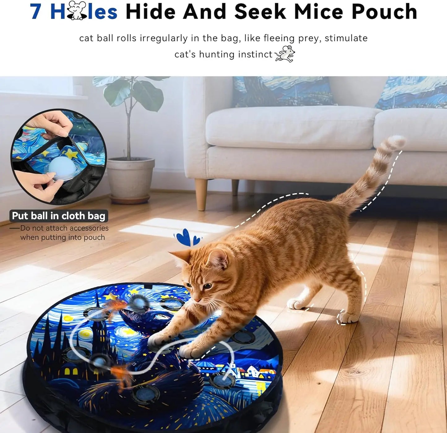 Interactive Cat Toy with Motion Ball & Play Mat, Hide Seek Exercise Game for Indoor Cats, Rechargeable Moving Ball