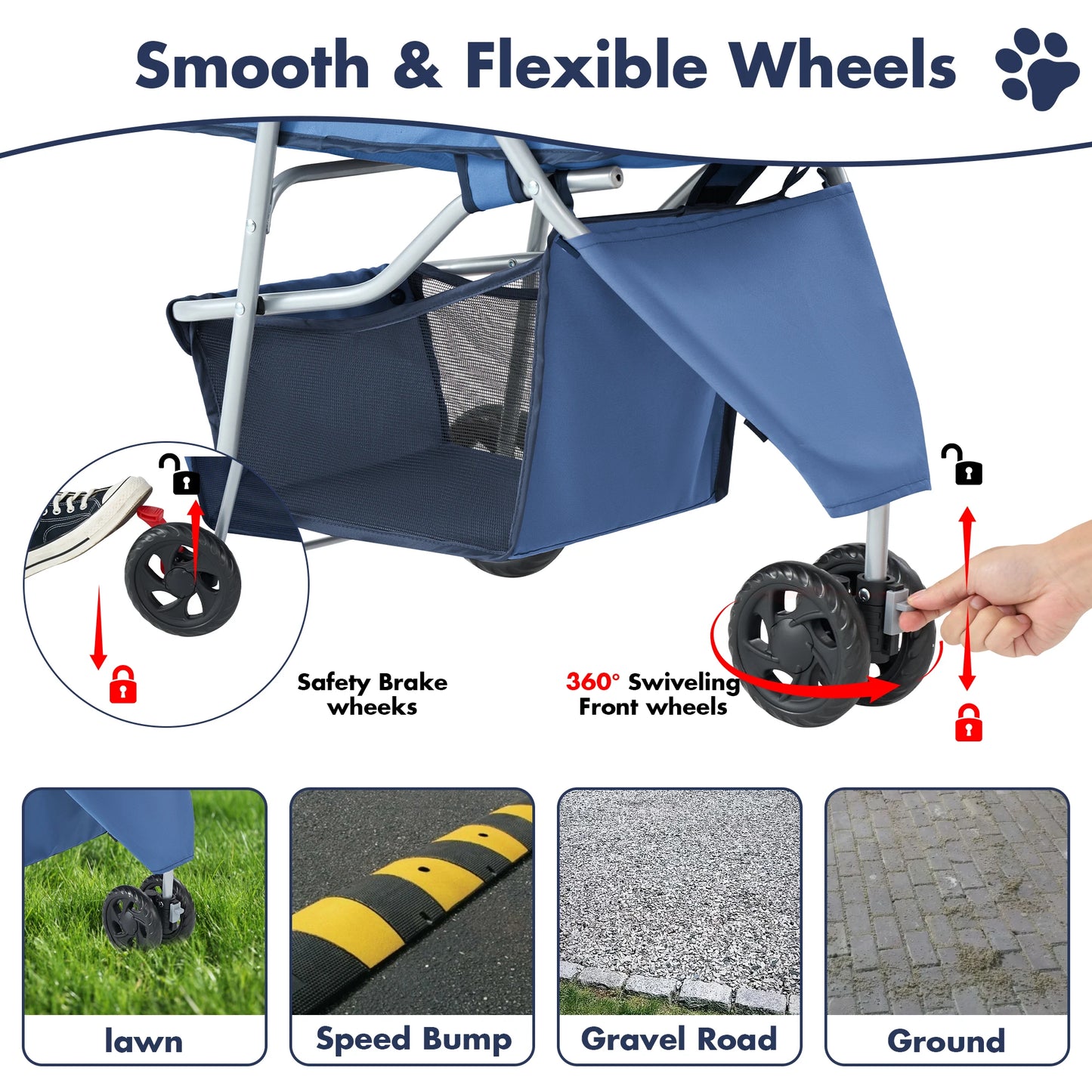 Dumos 3 Wheel Foldable Pet Stroller For Small Dogs And Cats