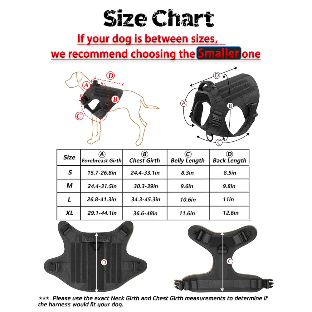 Military Large Dog Harness Collar Leash Bags Patches Set Pet Malinois Training Vests Dogs Harnesses Accessories