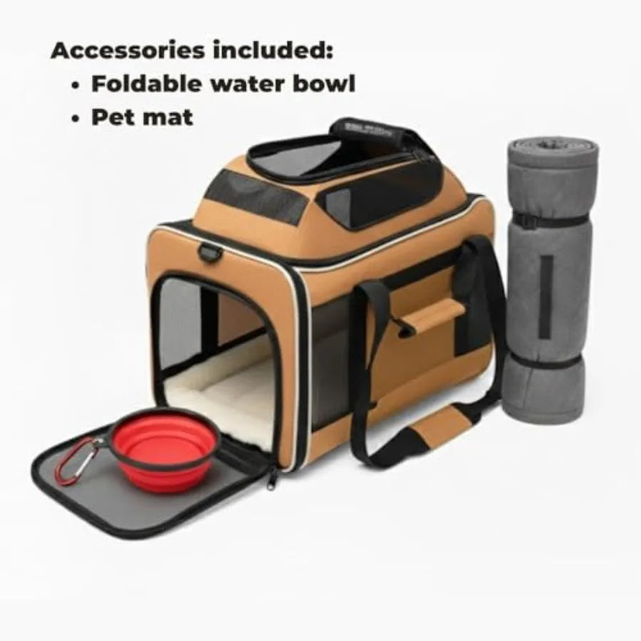Airline Approved Cat Carrier for 2 Cats Small Medium Dogs Soft Pet Carrier 18x15x15 with Foldable Bowl Washable Pad Orange