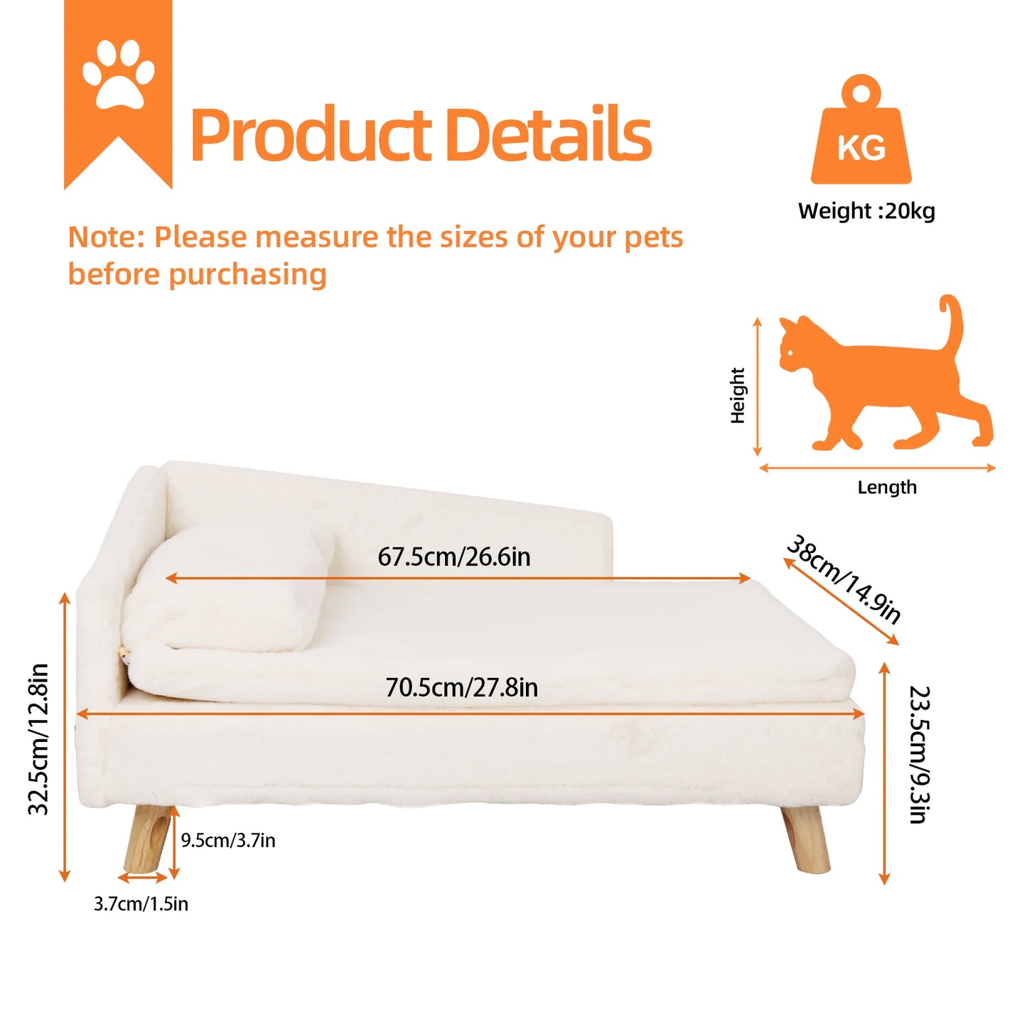 Borwart CN Luxury Elevated Dog Sofa Bed With Backrest