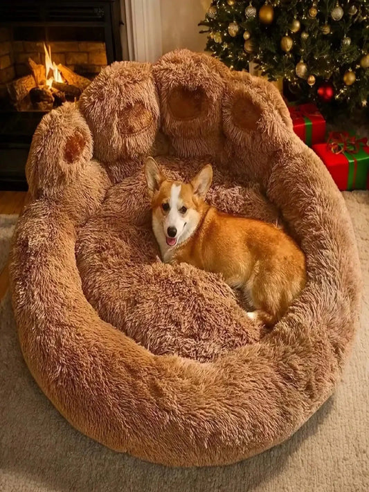 1pc Bear Paw Plush Pet Mat Plush Bear Paw Pet Bed - Polyester PP Cotton Filling, Machine Washable Easy Care, Non-Slip Design, So