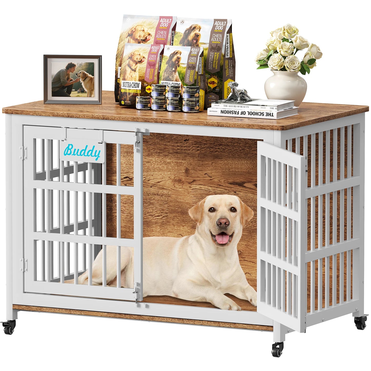 Dog Crate Furniture With Casters Heavy Duty Kennel Indoor