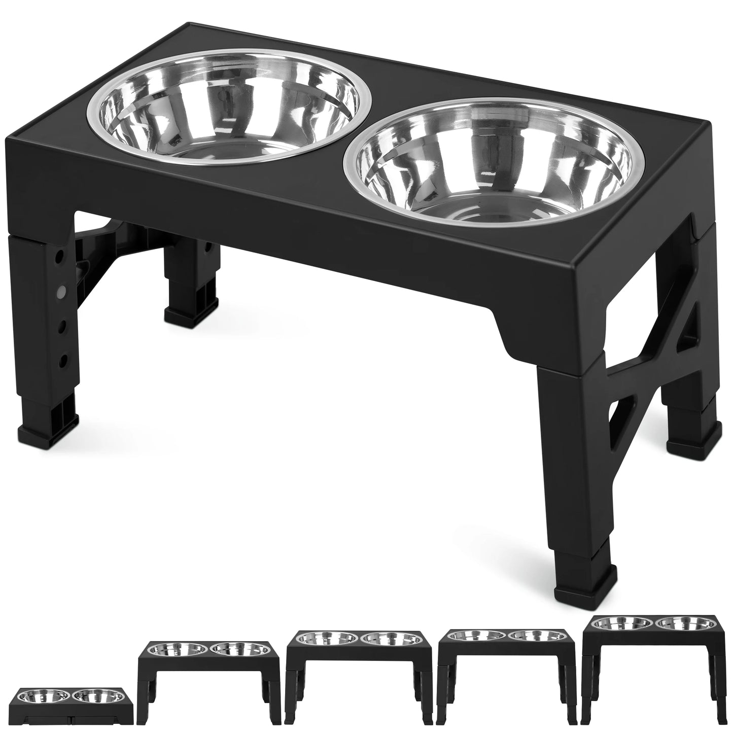 Elevated Dog Feeding Station With Adjustable Heights Stainless Steel Bowls