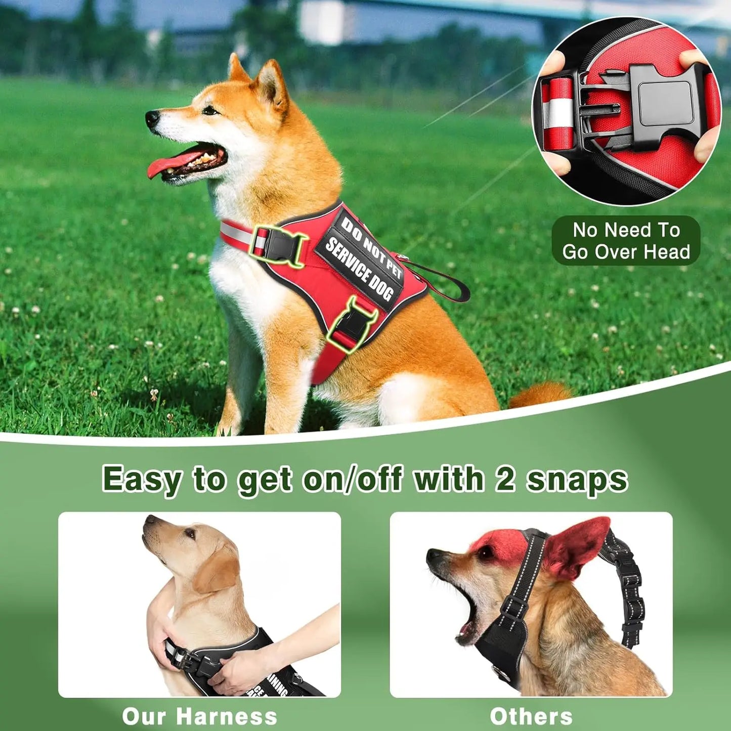 Adjustable No-Pull Dog Harness with Leash & Patches, Reflective Padded Handle for Training, Fits Small to XL Dogs in Red