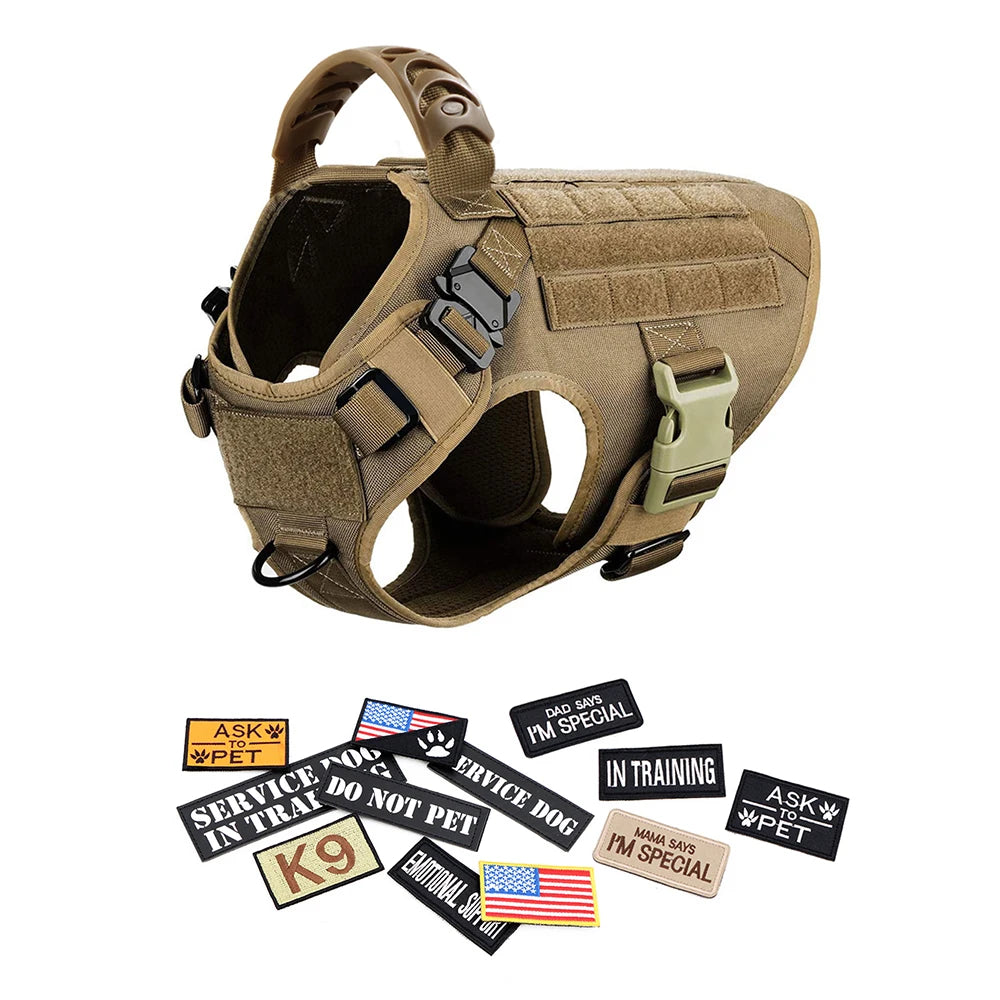 Military Large Dog Harness Collar Leash Bags Patches Set Pet Malinois Training Vests Dogs Harnesses Accessories