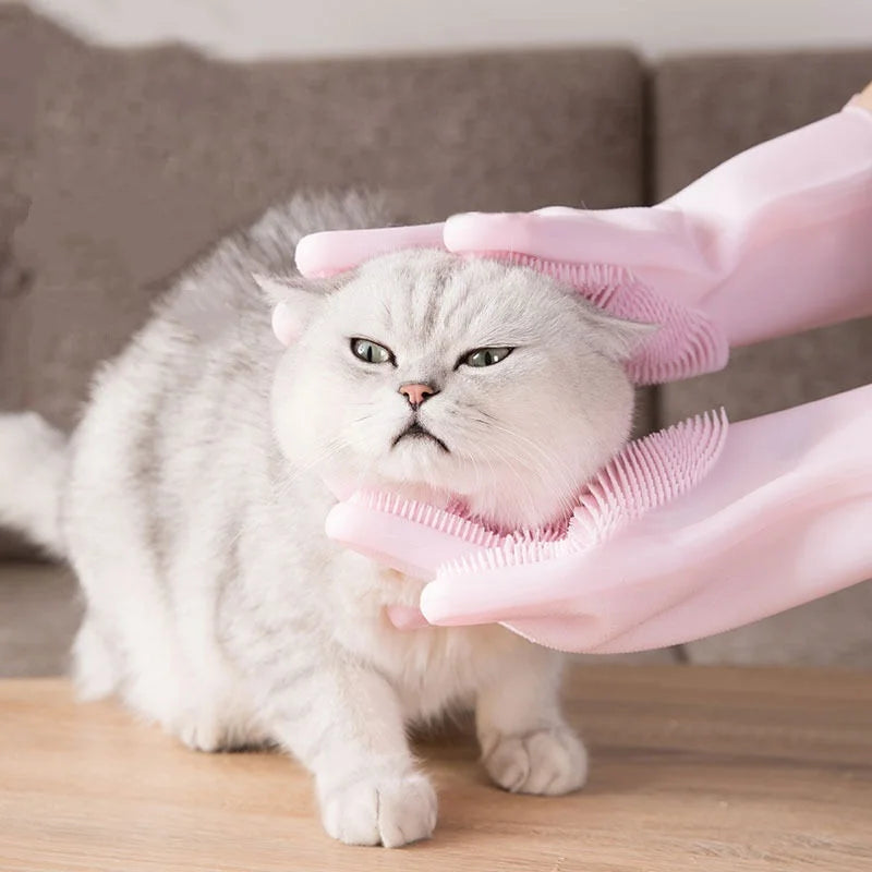 Silicone Pet Bath Gloves for Dogs Scrubbing and Drying