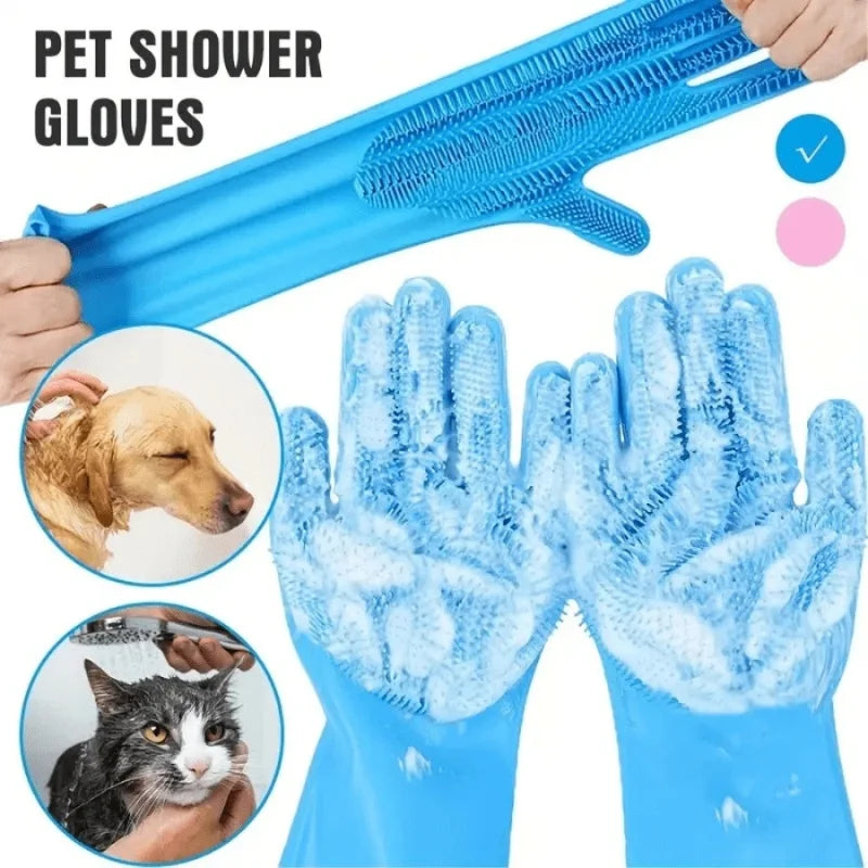 Silicone Pet Bath Gloves for Dogs Scrubbing and Drying