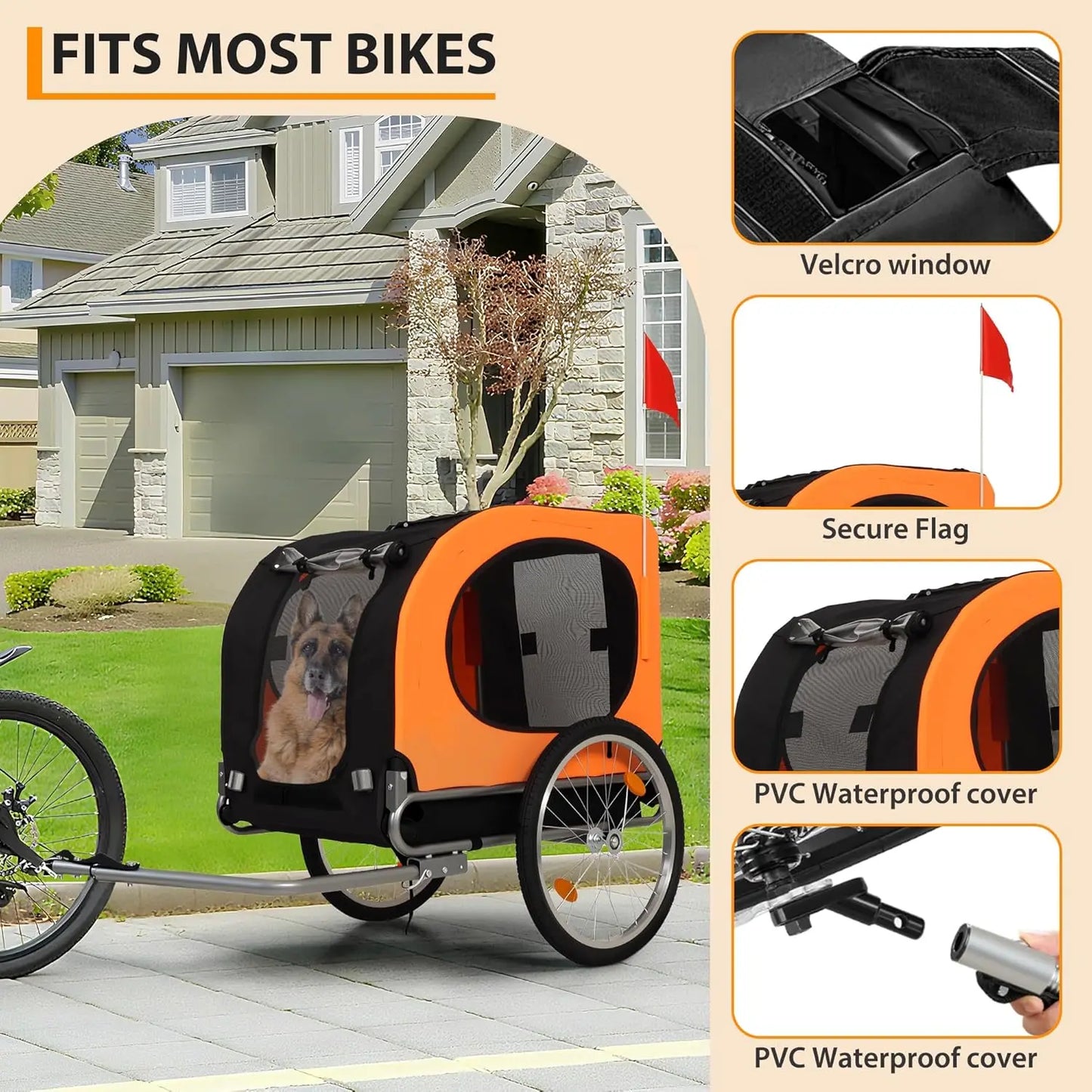 Twister.ck Large Foldable Bike Dog Trailer With Quick Release Wheels
