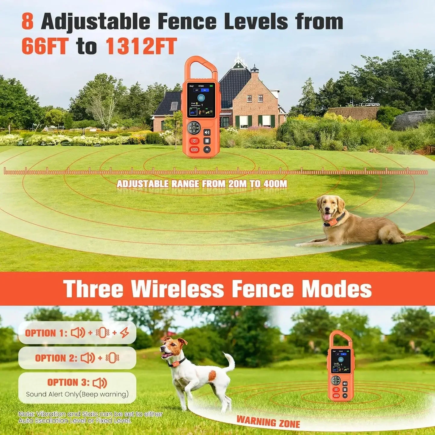 4-in-1 Wireless Dog Fence System, Electric Fences for Medium Large Dogs, 4 Modes Training Collar with Remote, IPX7 Waterproof, P