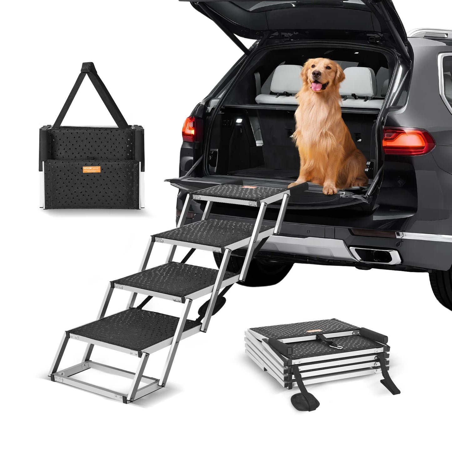 SucceBuy Dog Car Stair Folding Pet Steps Aluminum 150 Lbs