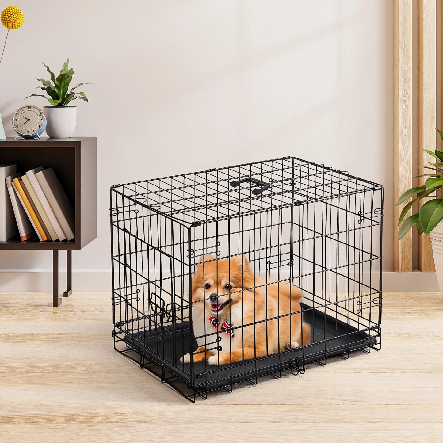 JHK Folding Wire Dog Cage With Leak Proof Pan Tray