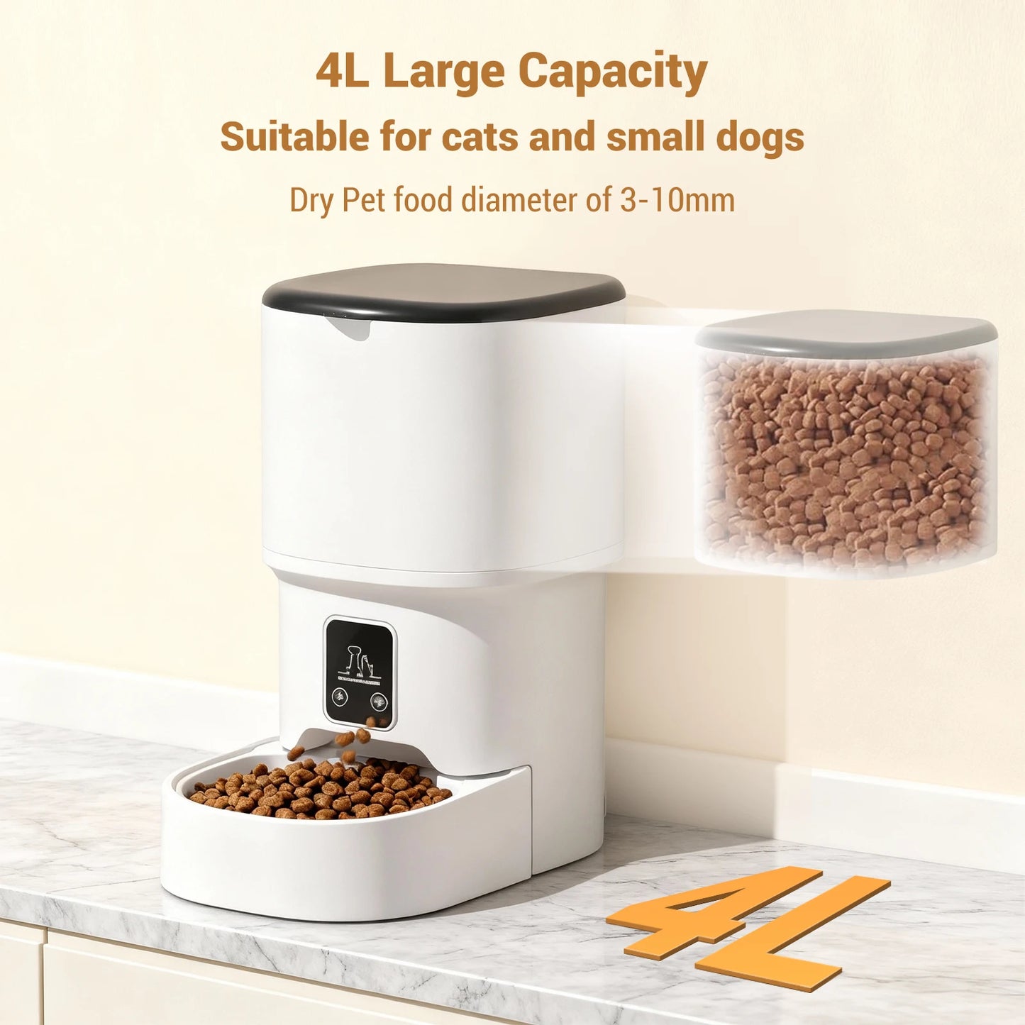 HiMISS Programmable 4L Automatic Pet Feeder 6 Meals For Cats And Small Dogs
