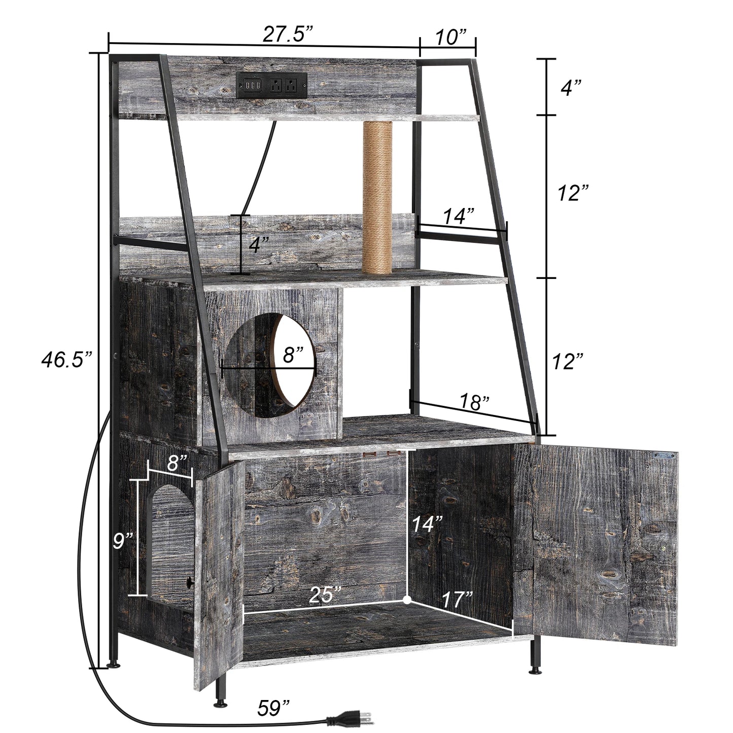 Cat Litter Box Enclosure With Storage Shelves And Charging Station