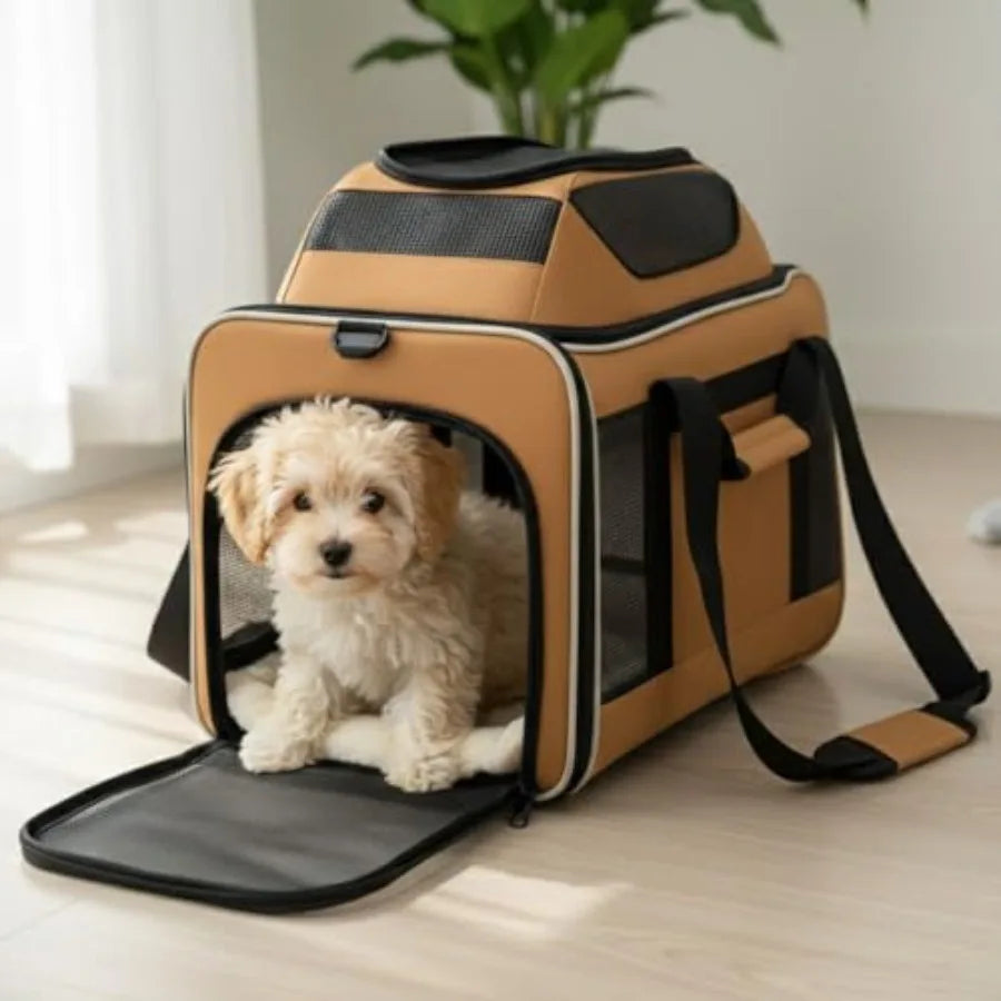 Airline Approved Cat Carrier for 2 Cats Small Medium Dogs Soft Pet Carrier 18x15x15 with Foldable Bowl Washable Pad Orange