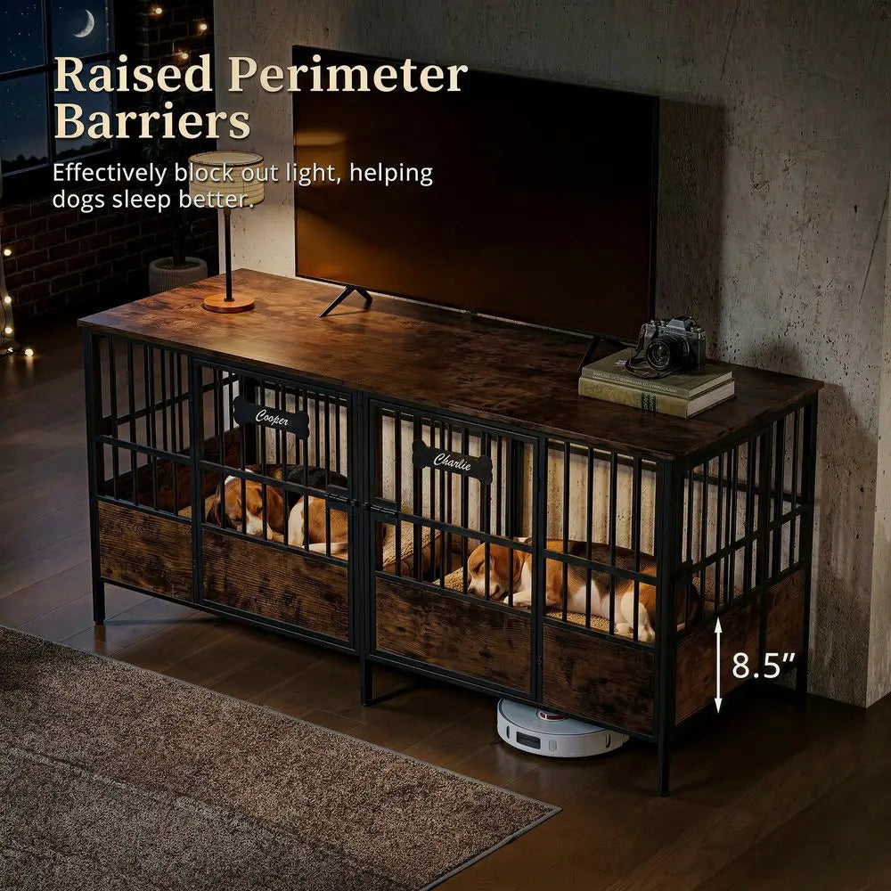 Dog Crate Furniture For One Or Two Dogs Heavy Duty Adjustable Divider TV Stand